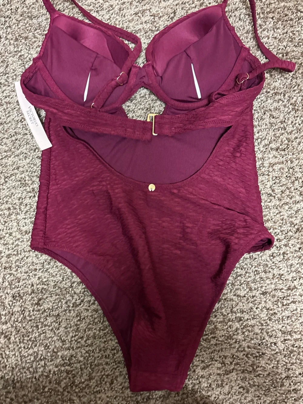 Victoria Secret NWT Plum Textured Push Up Bra One-Piece Swimsuit, Small - Picture 2 of 7